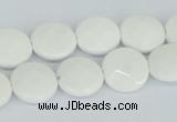 CAA01 15.5 inches 14mm faceted coin white agate gemstone beads