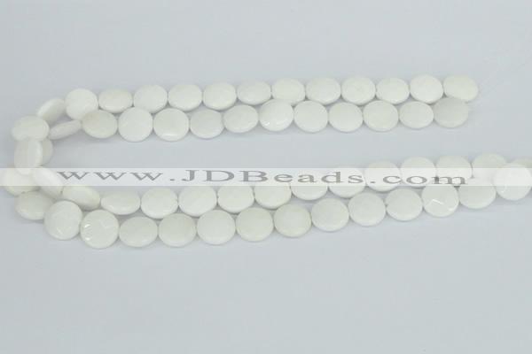 CAA01 15.5 inches 14mm faceted coin white agate gemstone beads