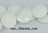 CAA02 15.5 inches 18mm faceted coin white agate gemstone beads