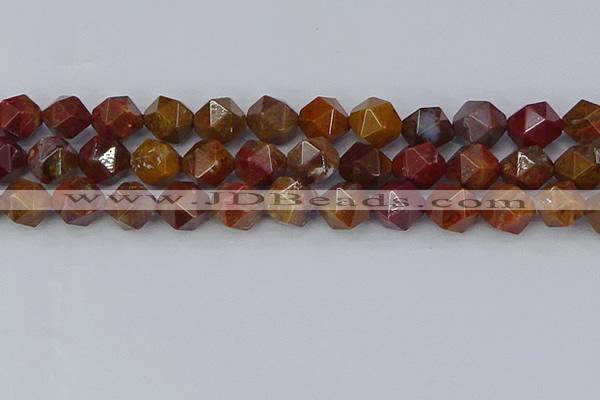 CAA1003 15.5 inches 12mm faceted nuggets red moss agate beads