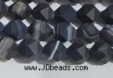 CAA1242 15.5 inches 6mm faceted nuggets matte black line agate beads