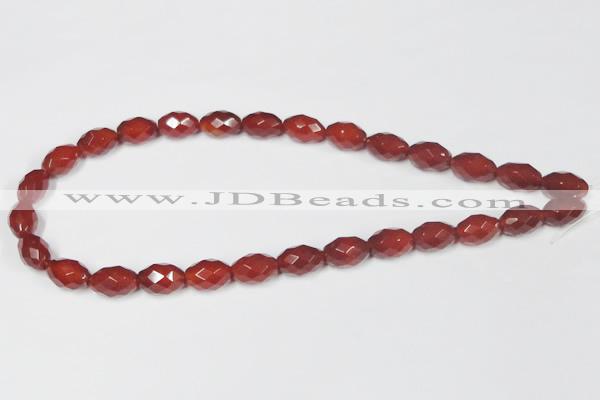 CAA126 15.5 inches 10*14mm faceted rice red agate gemstone beads