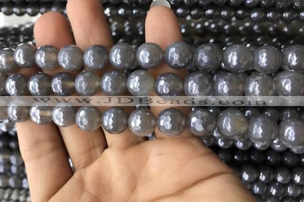 CAA1262 15.5 inches 10mm faceted round AB-color grey agate beads