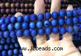 CAA1319 15.5 inches 10mm round matte plated druzy agate beads