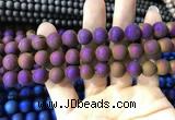 CAA1334 15.5 inches 12mm round matte plated druzy agate beads