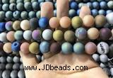 CAA1342 15.5 inches 12mm round matte plated druzy agate beads