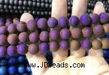 CAA1354 15.5 inches 14mm round matte plated druzy agate beads