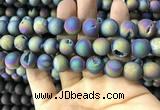 CAA1359 15.5 inches 14mm round matte plated druzy agate beads