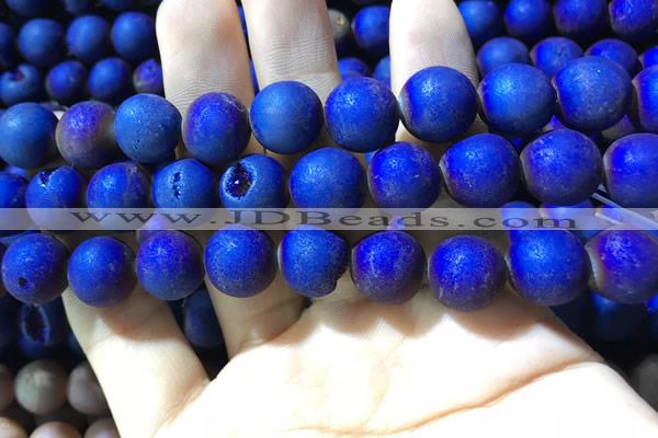 CAA1380 15.5 inches 16mm round matte plated druzy agate beads