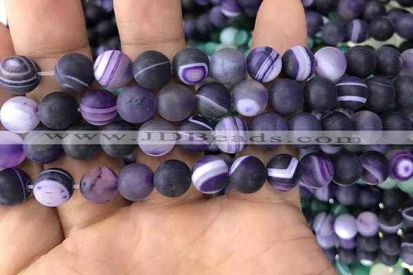 CAA1497 15.5 inches 10mm round matte banded agate beads wholesale