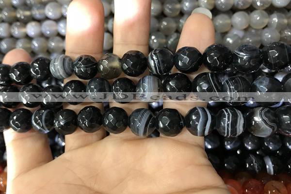 CAA1643 15.5 inches 12mm faceted round banded agate beads