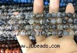 CAA1700 15 inches 8mm faceted round fire crackle agate beads