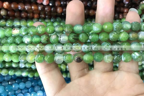 CAA1719 15 inches 8mm faceted round fire crackle agate beads