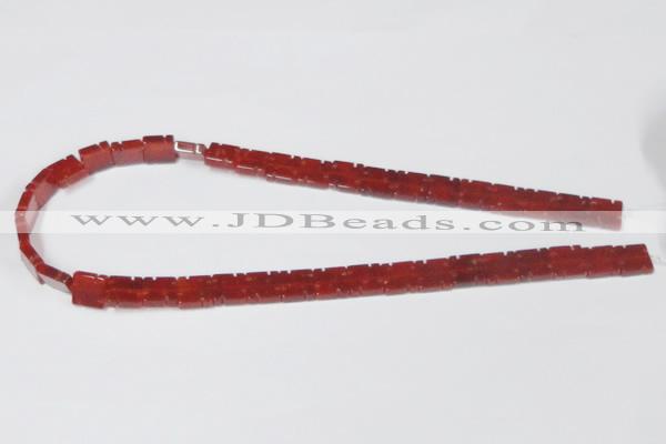 CAA178 15.5 inches 10*10mm carved square red agate gemstone beads