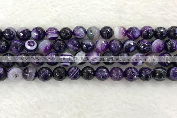 CAA2214 15.5 inches 10mm faceted round banded agate beads