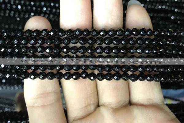 CAA2415 15.5 inches 4mm faceted round black agate beads wholesale