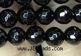 CAA2427 15.5 inches 8mm faceted round black agate beads wholesale