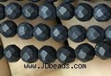 CAA2436 15.5 inches 3mm faceted round matte black agate beads