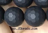 CAA2441 15.5 inches 12mm faceted round matte black agate beads