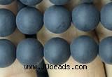 CAA2449 15.5 inches 8mm round matte black agate beads wholesale