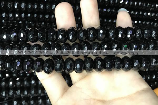 CAA2472 15.5 inches 8*12mm faceted rondelle black agate beads