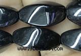 CAA2483 15.5 inches 8*16mm twisted rice black agate beads