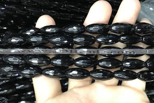 CAA2501 15.5 inches 8*16mm faceted rice black agate beads wholesale