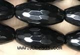 CAA2503 15.5 inches 10*20mm faceted rice black agate beads wholesale