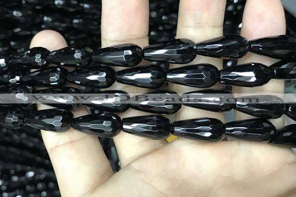 CAA2512 15.5 inches 8*16mm faceted teardrop black agate beads