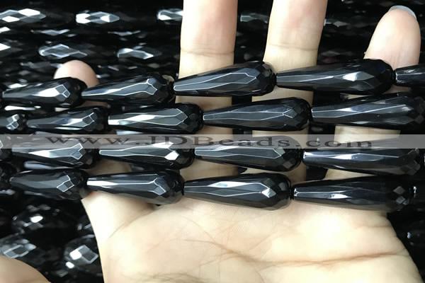 CAA2520 15.5 inches 10*30mm faceted teardrop black agate beads