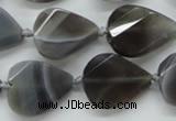 CAA259 15.5 inches 20*26mm twisted & faceted teardrop grey line agate beads