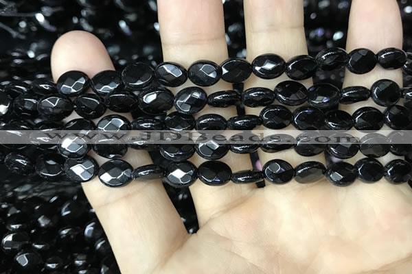 CAA2590 15.5 inches 8*10mm faceted oval black agate beads wholesale