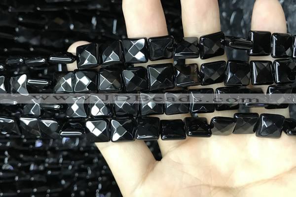 CAA2608 15.5 inches 10*10mm faceted square black agate beads