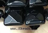 CAA2611 15.5 inches 16*16mm faceted square black agate beads