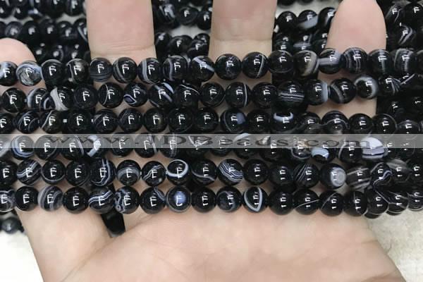 CAA2636 15.5 inches 6mm round banded black agate beads wholesale