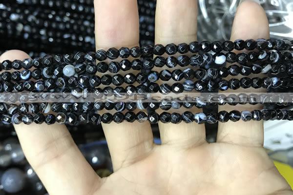 CAA2644 15.5 inches 4mm faceted round banded black agate beads