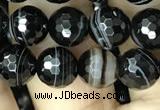 CAA2646 15.5 inches 8mm faceted round banded black agate beads