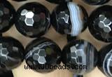 CAA2647 15.5 inches 10mm faceted round banded black agate beads