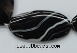 CAA268 15.5 inches 25*48mm oval black line agate gemstone beads