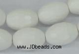 CAA27 15.5 inches 15*20mm faceted rice white agate gemstone beads