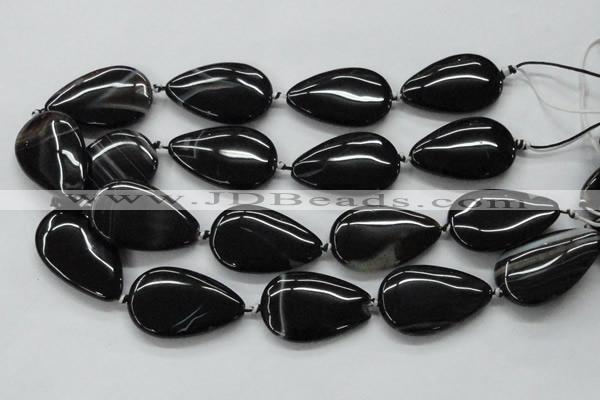 CAA270 15.5 inches 25*40mm flat teardrop black line agate beads