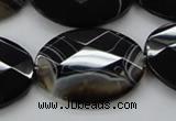 CAA275 15.5 inches 18*25mm faceted oval black line agate beads