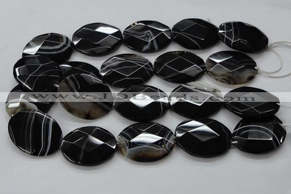 CAA276 15.5 inches 30*40mm faceted oval black line agate beads