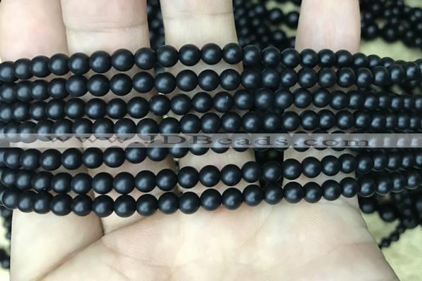 CAA2760 15.5 inches 3mm round matte black agate beads wholesale