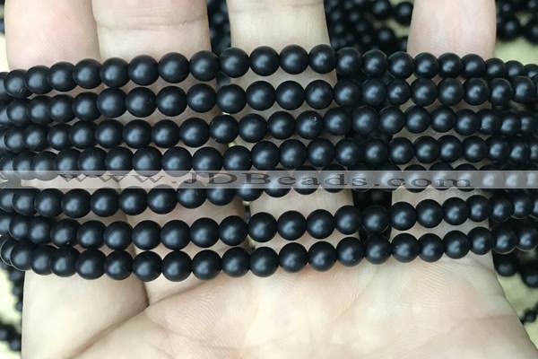 CAA2761 15.5 inches 4mm round matte black agate beads wholesale