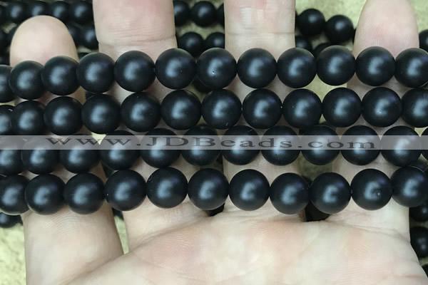 CAA2764 15.5 inches 10mm round matte black agate beads wholesale