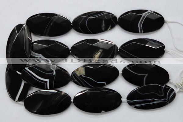 CAA277 15.5 inches 30*60mm faceted oval black line agate beads