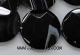 CAA280 15.5 inches 18mm faceted coin black line agate beads