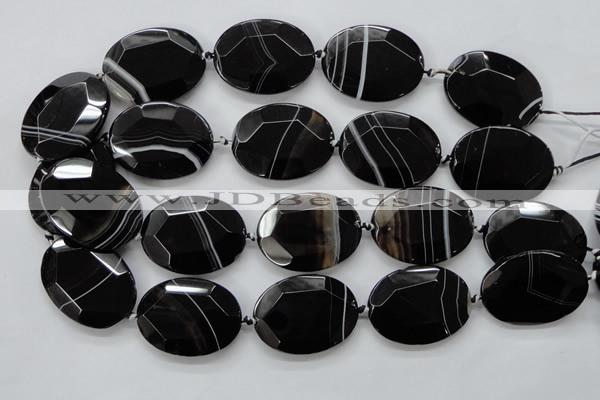 CAA282 15.5 inches 30*40mm faceted oval black line agate beads