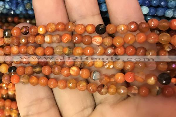 CAA2829 15 inches 4mm faceted round fire crackle agate beads wholesale